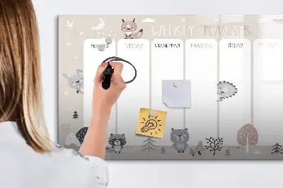 Lavagna magnetica per disegnare con motivo animali e pianificatore settimanale