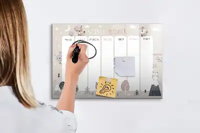 Lavagna magnetica per disegnare con motivo animali e pianificatore settimanale