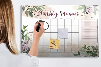 Lavagna magnetica per scrivere con motivo a rose