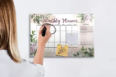 Lavagna magnetica per scrivere con motivo a rose