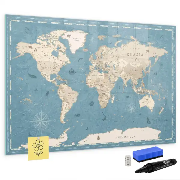 Mappa del mondo vintage lavagna magnetica per disegnare