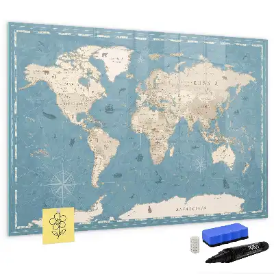 Mappa del mondo vintage lavagna magnetica per disegnare