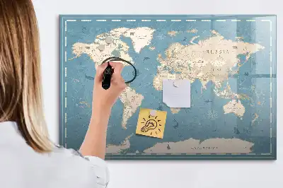 Mappa del mondo vintage lavagna magnetica per disegnare