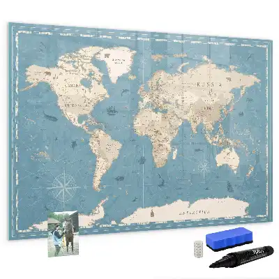 Mappa del mondo vintage lavagna magnetica per disegnare