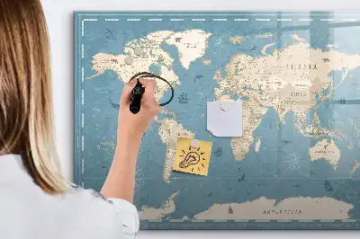 Mappa del mondo vintage lavagna magnetica per disegnare