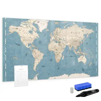 Mappa del mondo vintage lavagna magnetica per disegnare