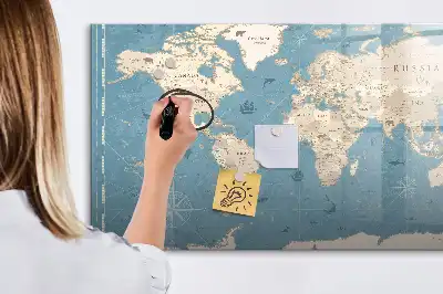 Mappa del mondo vintage lavagna magnetica per disegnare