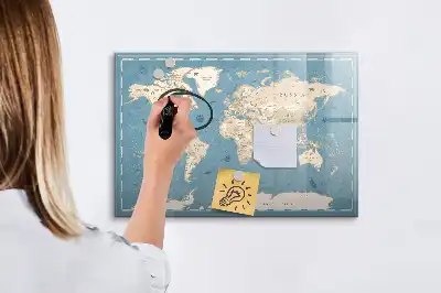 Mappa del mondo vintage lavagna magnetica per disegnare
