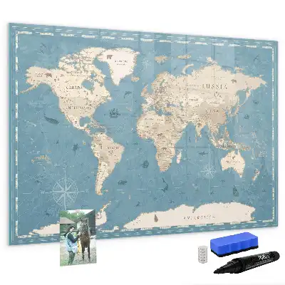 Mappa del mondo vintage lavagna magnetica per disegnare