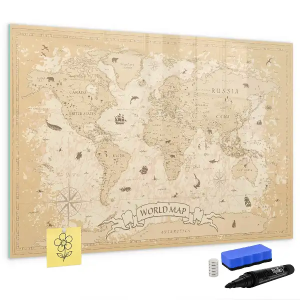 Lavagna magnetica per scrivere con mappa del mondo vintage