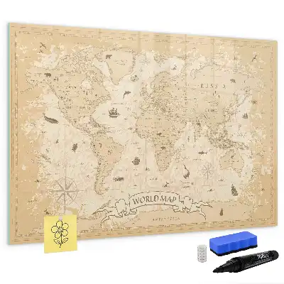 Lavagna magnetica per scrivere con mappa del mondo vintage
