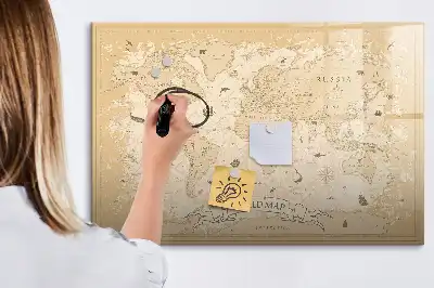 Lavagna magnetica per scrivere con mappa del mondo vintage