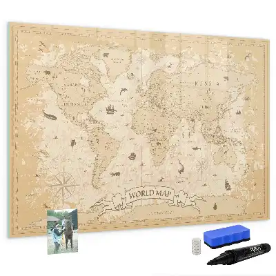 Lavagna magnetica per scrivere con mappa del mondo vintage