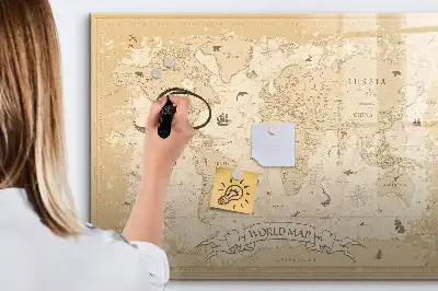 Lavagna magnetica per scrivere con mappa del mondo vintage