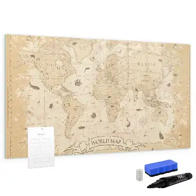 Lavagna magnetica per scrivere con mappa del mondo vintage