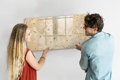 Lavagna magnetica per scrivere con mappa del mondo vintage