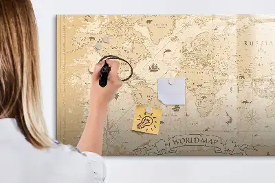 Lavagna magnetica per scrivere con mappa del mondo vintage