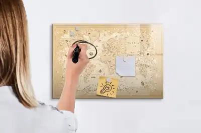 Lavagna magnetica per scrivere con mappa del mondo vintage