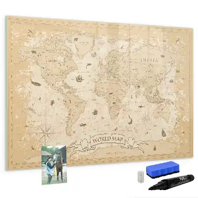 Lavagna magnetica per scrivere con mappa del mondo vintage