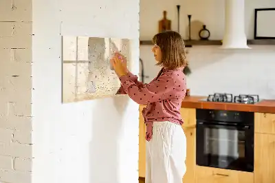Lavagna magnetica per scrivere con mappa del mondo vintage