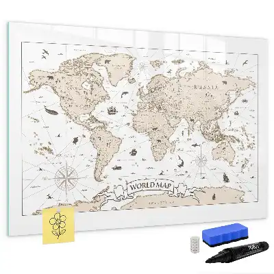 Lavagna magnetica per disegnare motivo mappa del mondo vintage