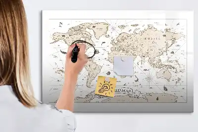 Lavagna magnetica per disegnare motivo mappa del mondo vintage