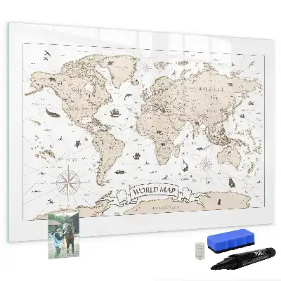 Lavagna magnetica per disegnare motivo mappa del mondo vintage