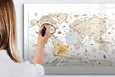 Lavagna magnetica per disegnare motivo mappa del mondo vintage