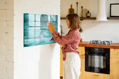 Lavagna magnetica per scrivere in legno blu effetto anticato