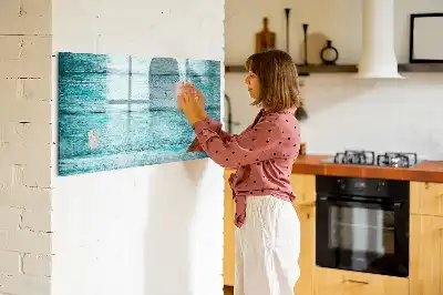 Lavagna magnetica per scrivere in legno blu effetto anticato