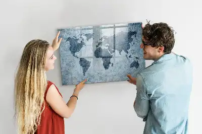 Lavagna magnetica per disegnare mappa del mondo dipinta