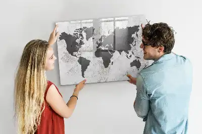 Lavagna magnetica per scrivere con stampa di una mappa del mondo su effetto cemento