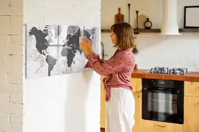 Lavagna magnetica per scrivere con stampa di una mappa del mondo su effetto cemento