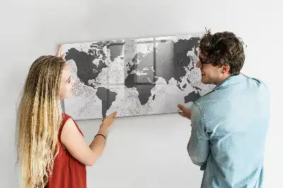 Lavagna magnetica per scrivere con stampa di una mappa del mondo su effetto cemento