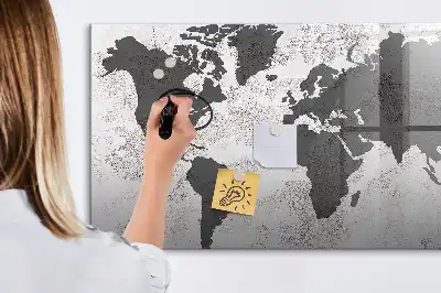 Lavagna magnetica per scrivere con stampa di una mappa del mondo su effetto cemento
