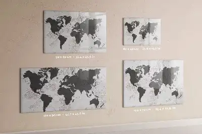 Lavagna magnetica per scrivere con stampa di una mappa del mondo su effetto cemento