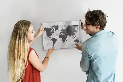 Lavagna magnetica per scrivere con stampa di una mappa del mondo su effetto cemento