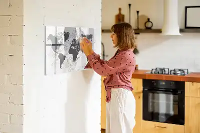 Lavagna magnetica per scrivere con stampa di una mappa del mondo su effetto cemento