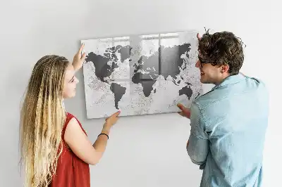 Lavagna magnetica per scrivere con stampa di una mappa del mondo su effetto cemento