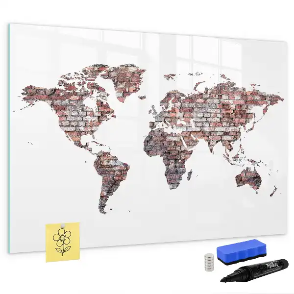 Lavagna magnetica per scrivere motivo mappa del mondo su mattoni