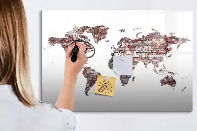 Lavagna magnetica per scrivere motivo mappa del mondo su mattoni