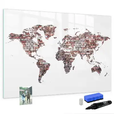 Lavagna magnetica per scrivere motivo mappa del mondo su mattoni