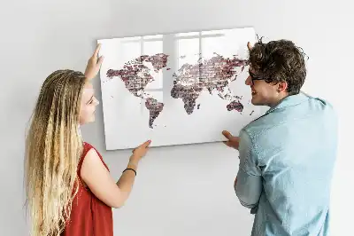 Lavagna magnetica per scrivere motivo mappa del mondo su mattoni