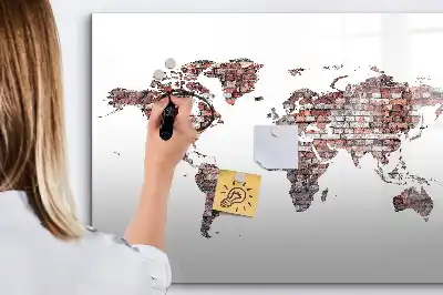 Lavagna magnetica per scrivere motivo mappa del mondo su mattoni