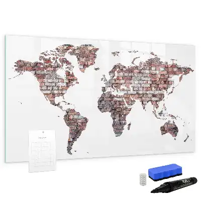Lavagna magnetica per scrivere motivo mappa del mondo su mattoni
