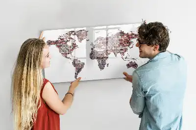 Lavagna magnetica per scrivere motivo mappa del mondo su mattoni