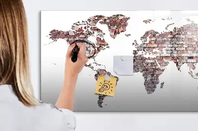 Lavagna magnetica per scrivere motivo mappa del mondo su mattoni