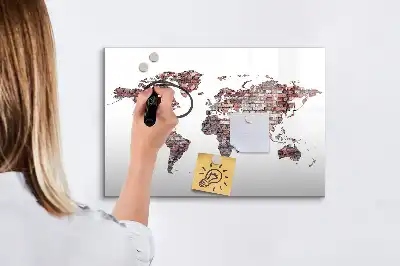 Lavagna magnetica per scrivere motivo mappa del mondo su mattoni