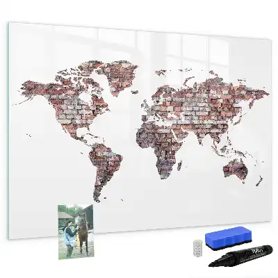 Lavagna magnetica per scrivere motivo mappa del mondo su mattoni
