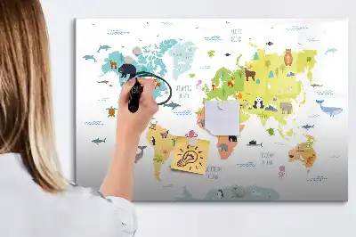 Lavagna magnetica per disegnare con mappa del mondo raffigurante animali